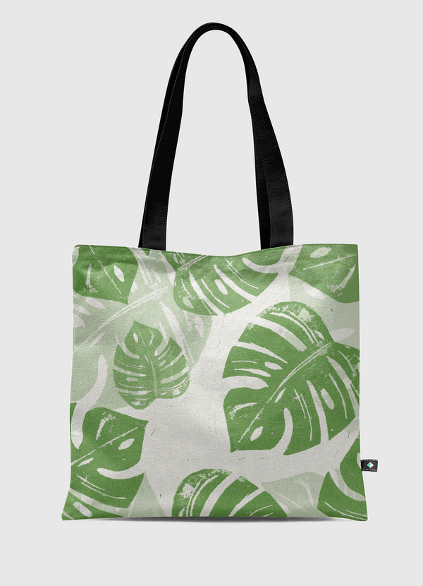 Linocut Monstera Green Tote Bag