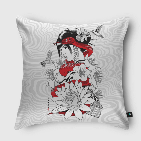 Snake and Colibri  Geisha Throw Pillow