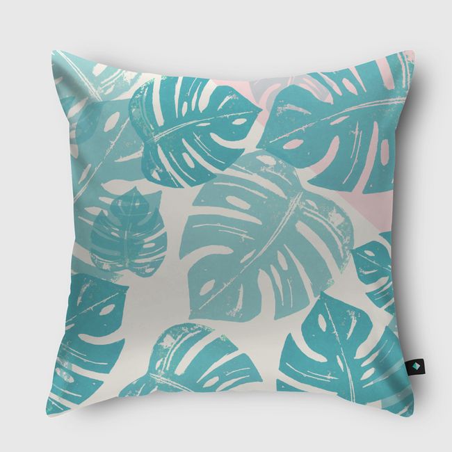 Linocut Monstera Rosy - Throw Pillow