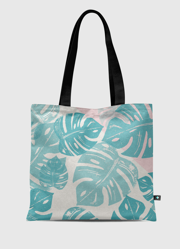 Linocut Monstera Rosy Tote Bag