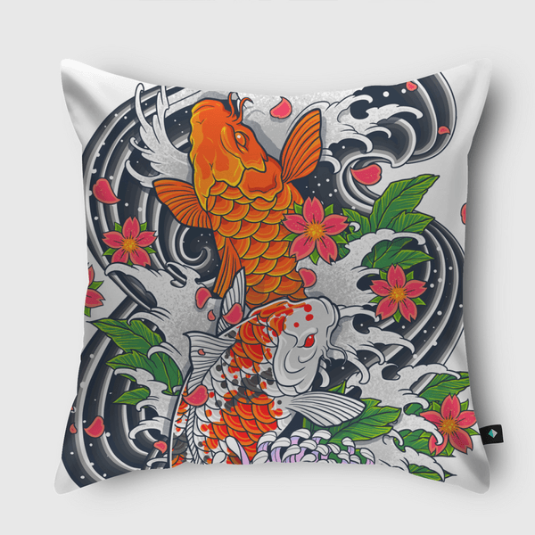 Koi Fish Pond Throw Pillow