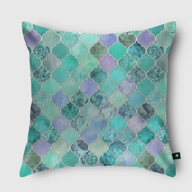 Mint Green Moroccan Tiles - Throw Pillow