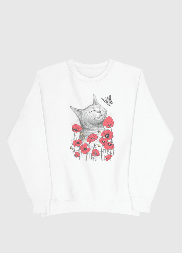 Cat in poppies Men Sweatshirt