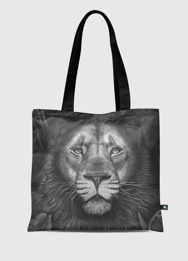 Lion in tropical leaves Tote Bag