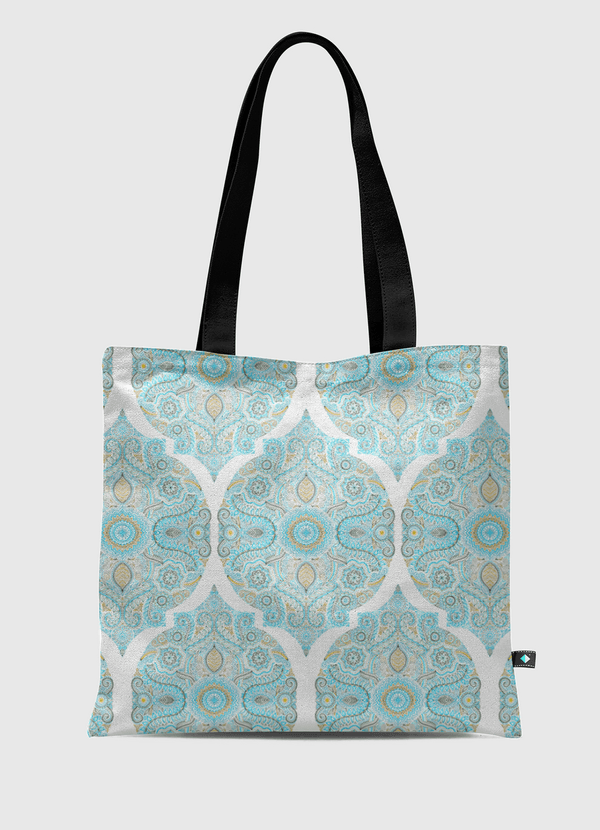 Aqua & Tan Doodle Pattern Tote Bag