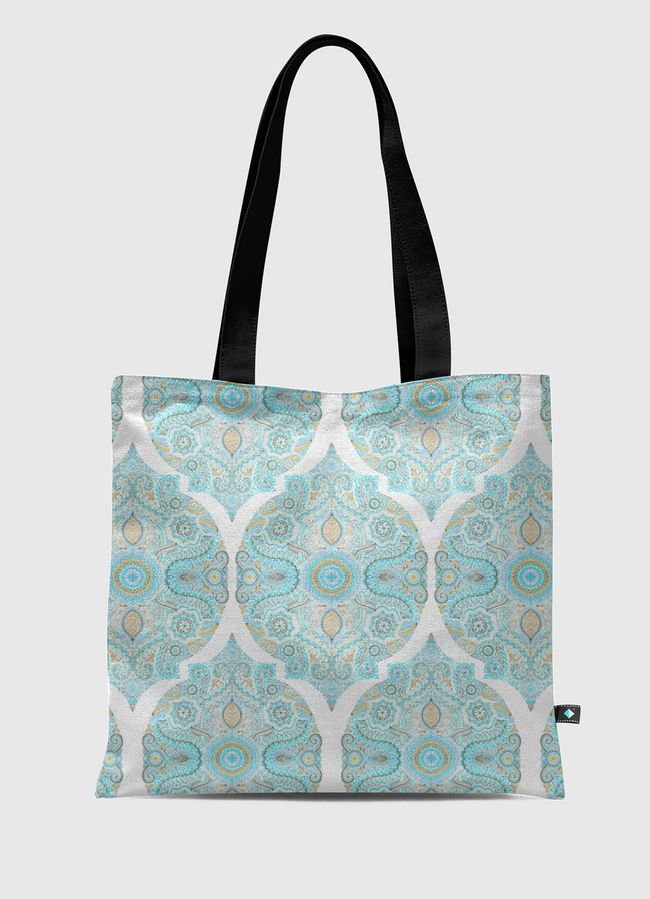 Aqua & Tan Doodle Pattern - Tote Bag