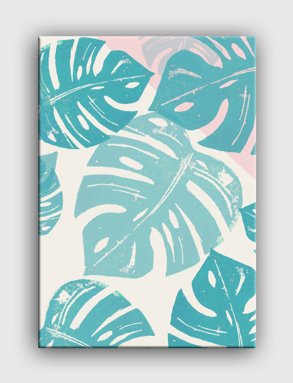 Linocut Monstera Rosy Canvas