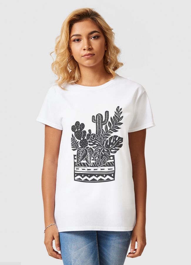 Botanical Pot Blockprint - Women Basic T-Shirt