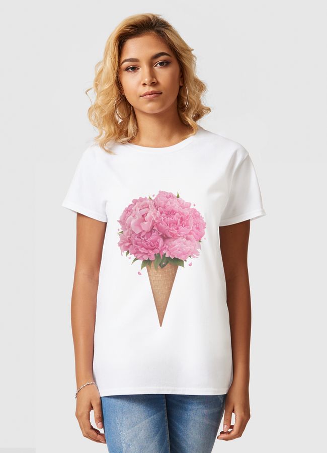 Ice cream with peonies - Women Basic T-Shirt