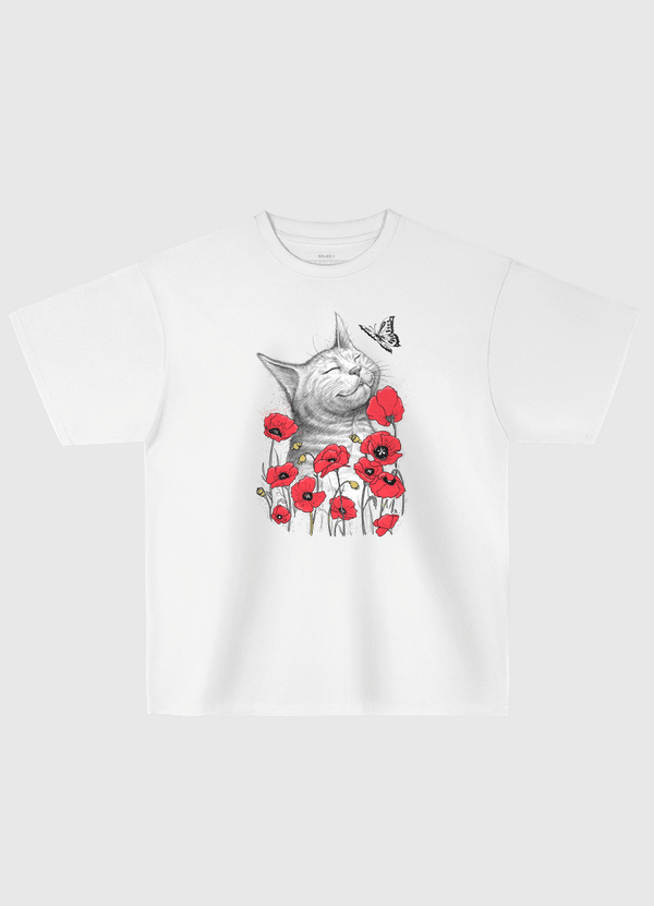 Cat in poppies Oversized T-Shirt