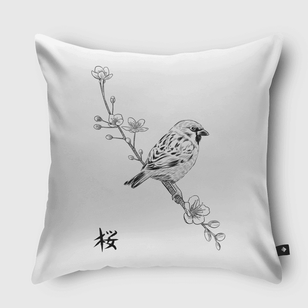 Sparrow Kanji Throw Pillow