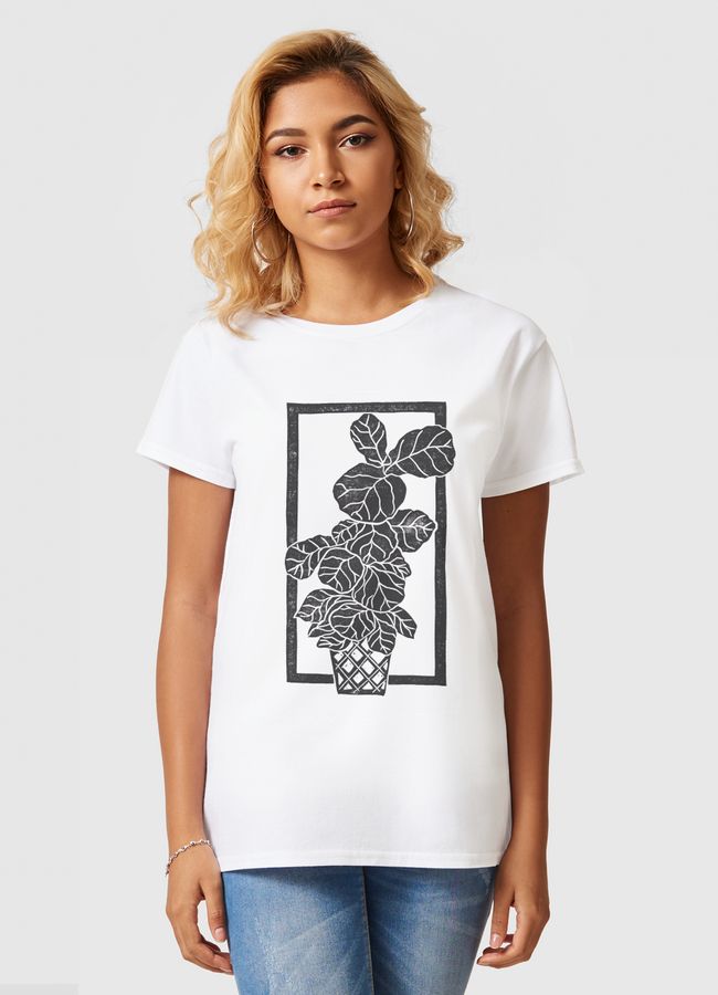 Fiddle Leaf Fig Blockprint - Women Basic T-Shirt