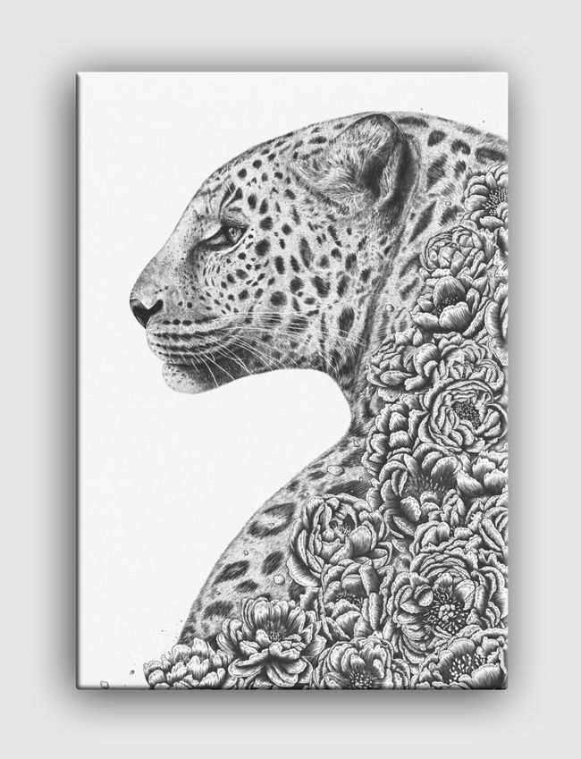 Leopard with flowers - Canvas