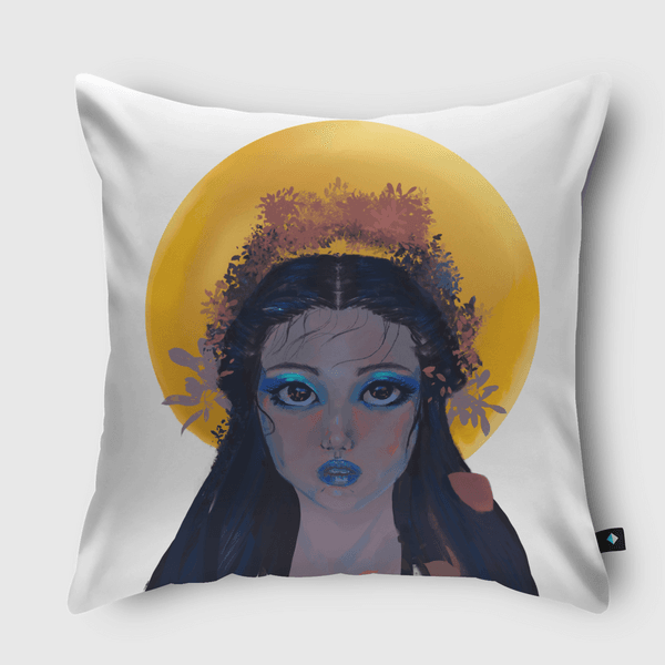 Golden sun girl kimono Throw Pillow