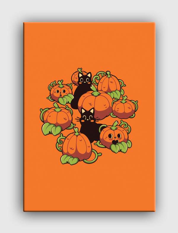 Cats and Pumpkins Kawaii Canvas