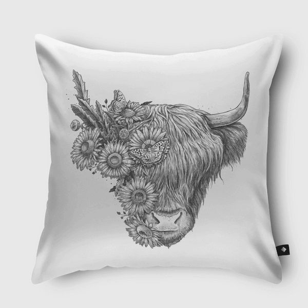 Floral bull Throw Pillow