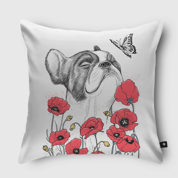 Pug in flowers Throw Pillow