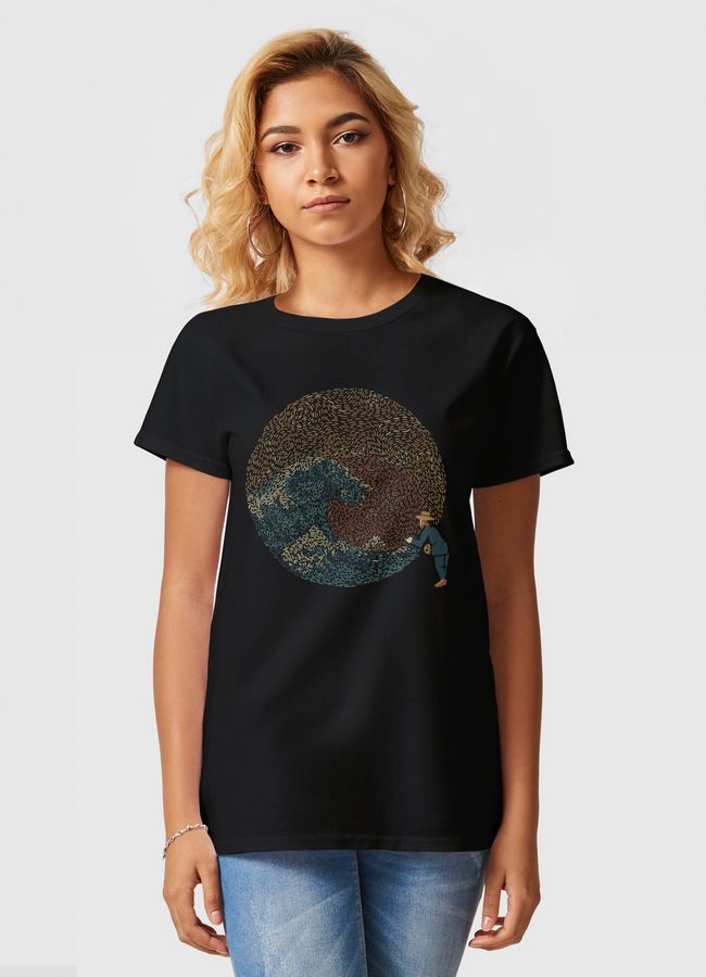 Kanagawa Wave Starry Night - Women Basic T-Shirt