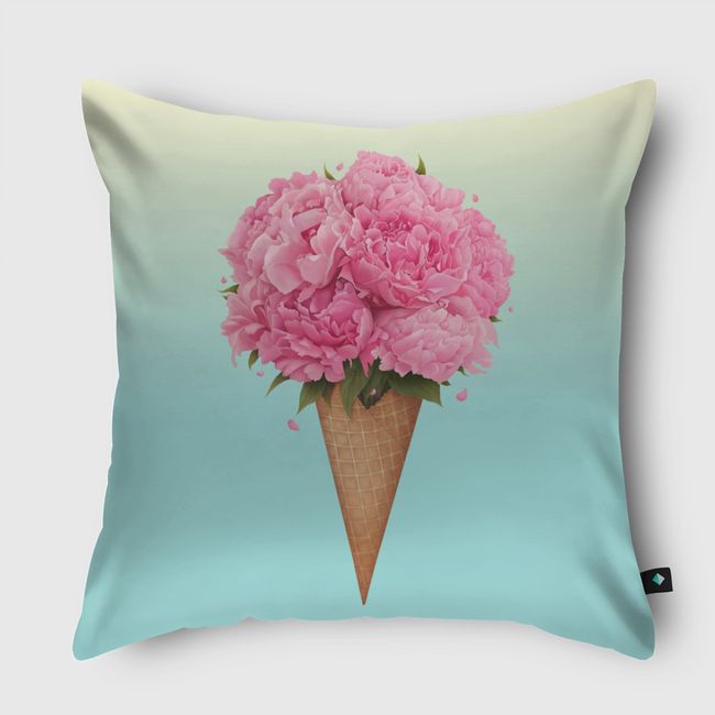 Ice cream with peonies - Throw Pillow