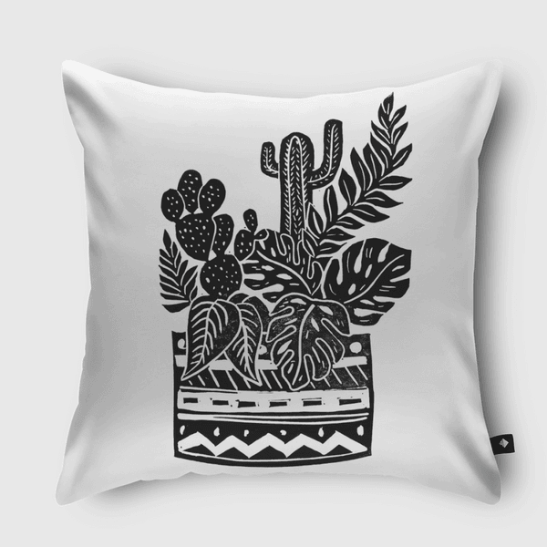 Botanical Pot Blockprint Throw Pillow