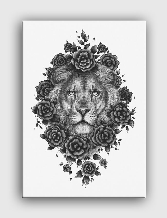 Lion in flowers - Canvas