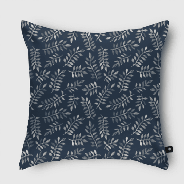 White Leaves on Navy Throw Pillow