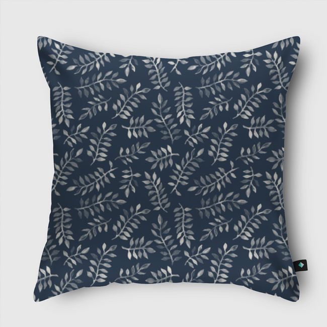 White Leaves on Navy - Throw Pillow