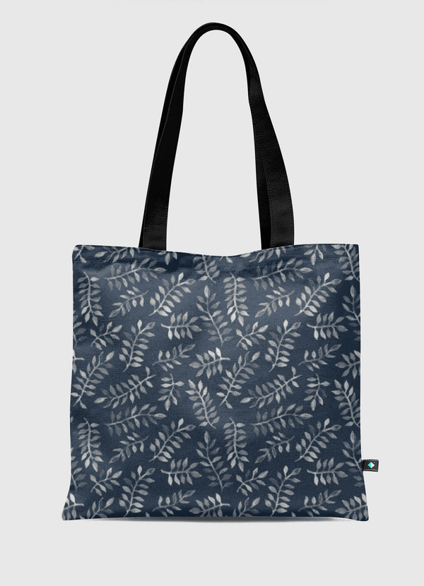 White Leaves on Navy Tote Bag