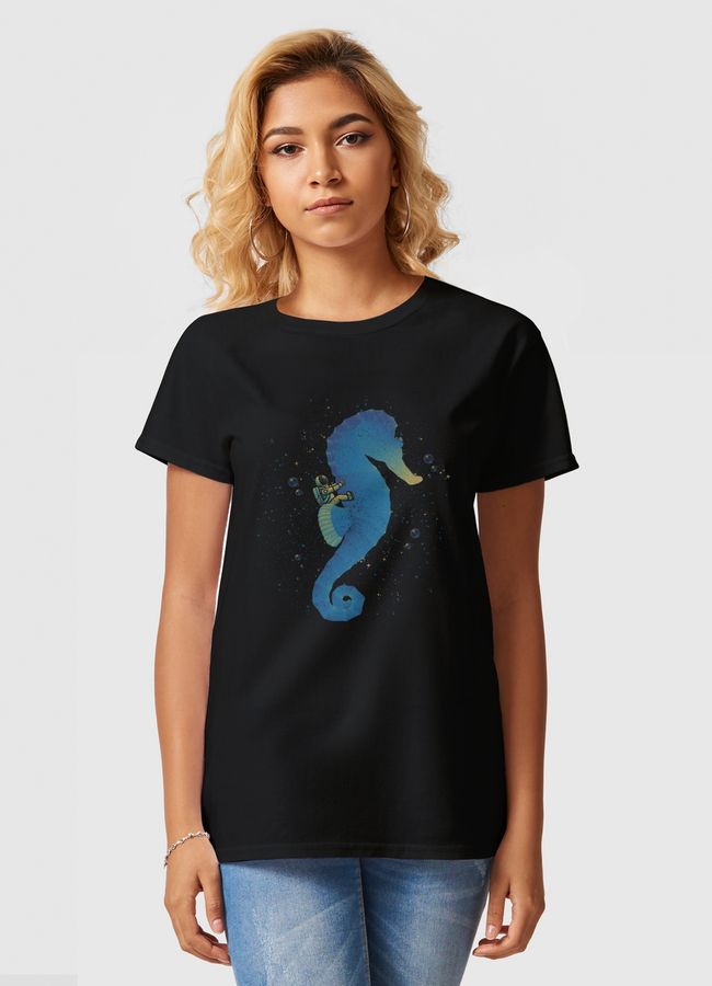 Riding a Sea Horse Astro - Women Basic T-Shirt