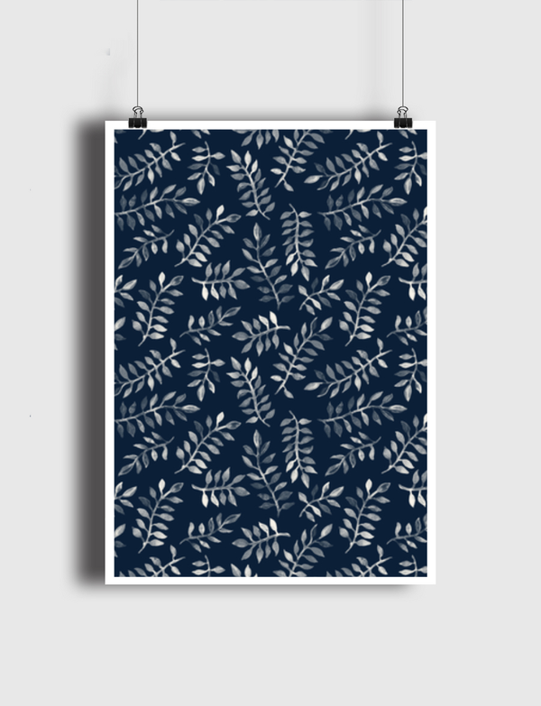 White Leaves on Navy Poster