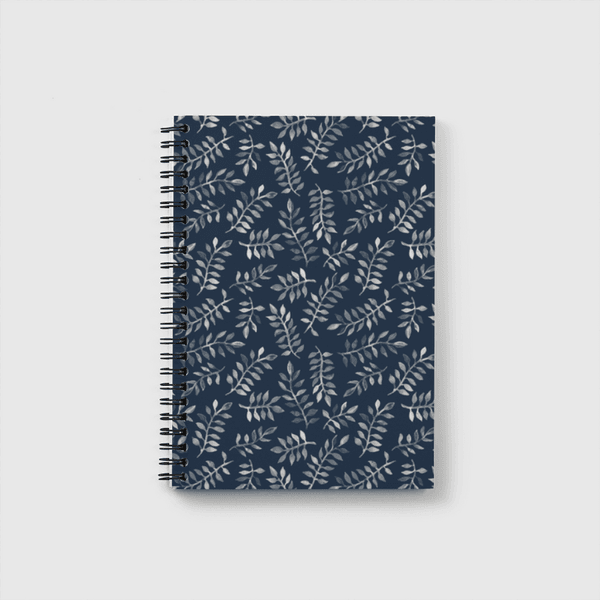 White Leaves on Navy Notebook