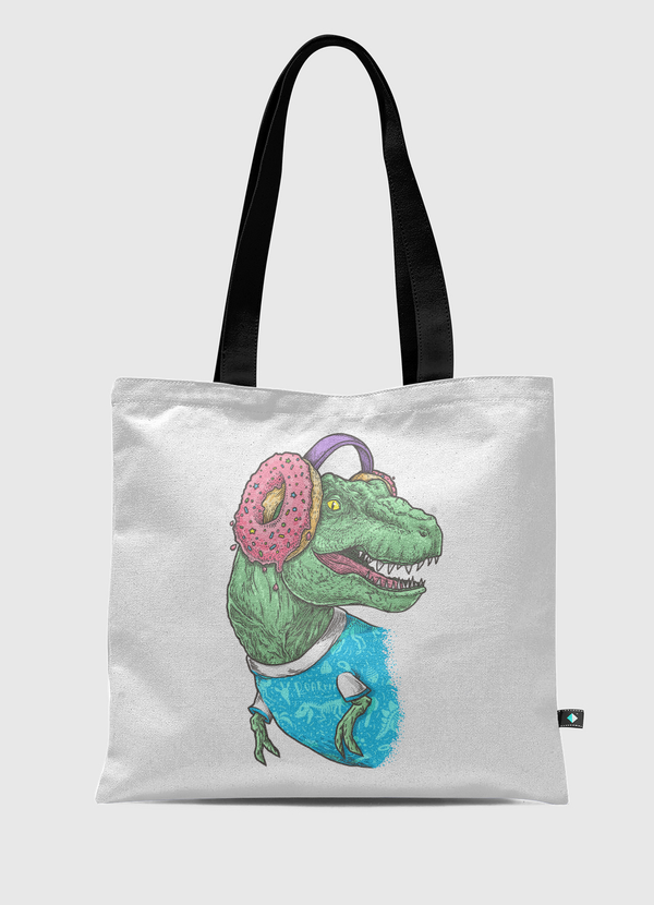 T-rex with headphones Tote Bag