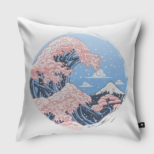 Wave Cherry Tree Throw Pillow