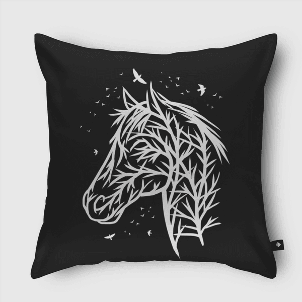 Horse Tree Face Throw Pillow