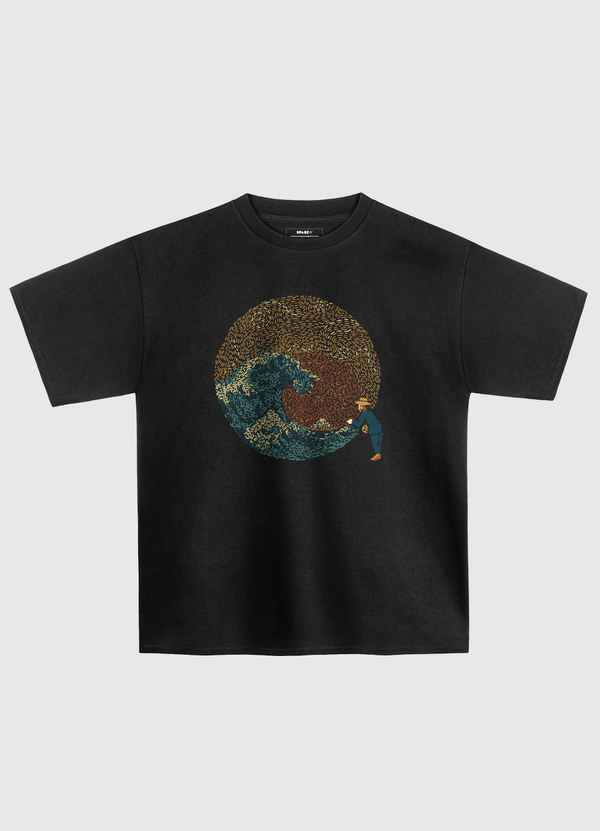 Kanagawa Wave Starry Night Oversized T-Shirt