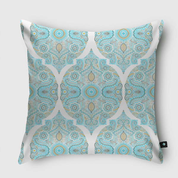 Aqua & Tan Doodle Pattern Throw Pillow