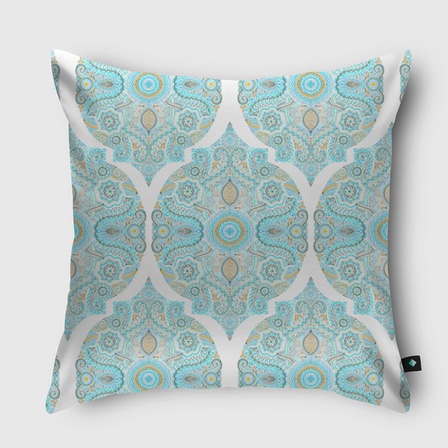 Aqua & Tan Doodle Pattern - Throw Pillow