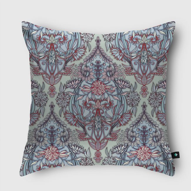 Red & Blue Nature Doodle - Throw Pillow